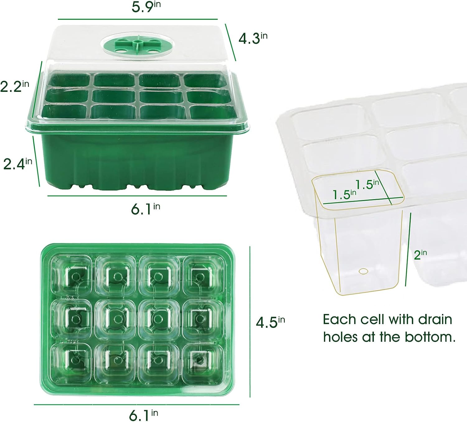 Sunbroaden 6 Packs Seed Starter Tray, 72 Cell Seed Starter Kit with Humidity Dome, Durable Seed Starting Trays, Plant Starter Trays Indoor for Seedlings (12 Cells per Tray)