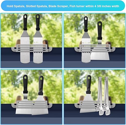 Miniatura 4 de 1 soporte para espátula para parrilla Blackstone soporte de espátula de acero inoxidable con clip en el borde plateado para barbacoa compatible con