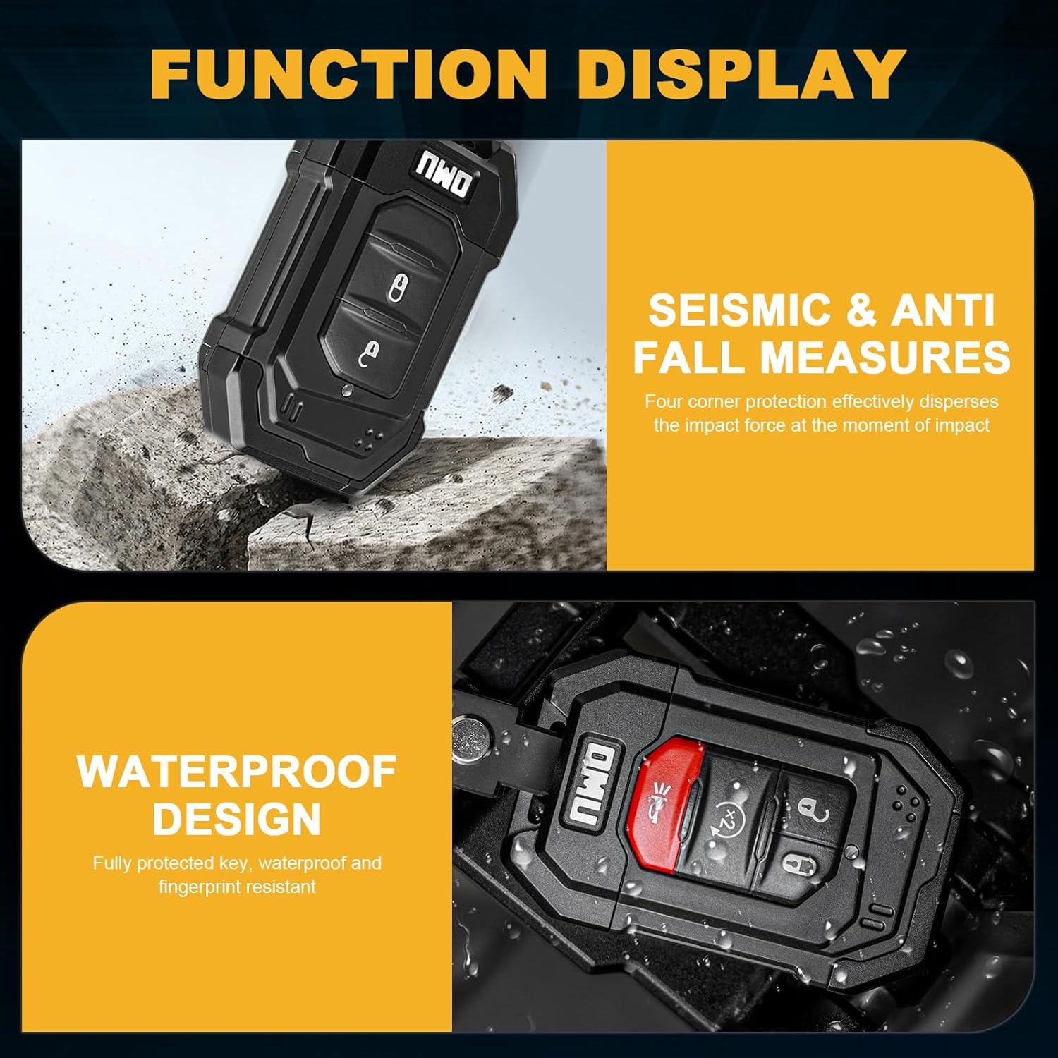 Metal Key Fob Cover Compatible with 2018-2024 Jeep Wrangler JL Gladiator JT Full Protection Key Case Shell Black