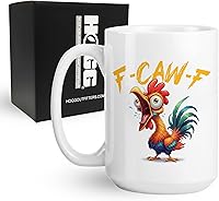 Hogg F-Caw-F 15oz Ceramic Coffee Mug - Hidden Sarcastic Message Cup, Sassy Rooster Chicken Gag Gift, White Elephant Secret Reveal