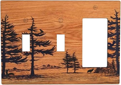 Miniatura 125 de Cubierta de Interruptor de Luz de Palanca de 1 Gang con Estampado de Bosque de Pinos Rústico Campestre, Cabaña Lodge Granero Bosque Forestal de