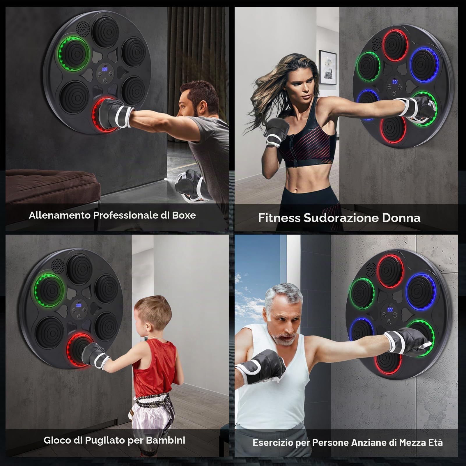 Macchina da boxe musicale per adulti, con musica, montaggio a parete, display LED, modalità 9 velocità, Bluetooth, attrezzatura per allenamento