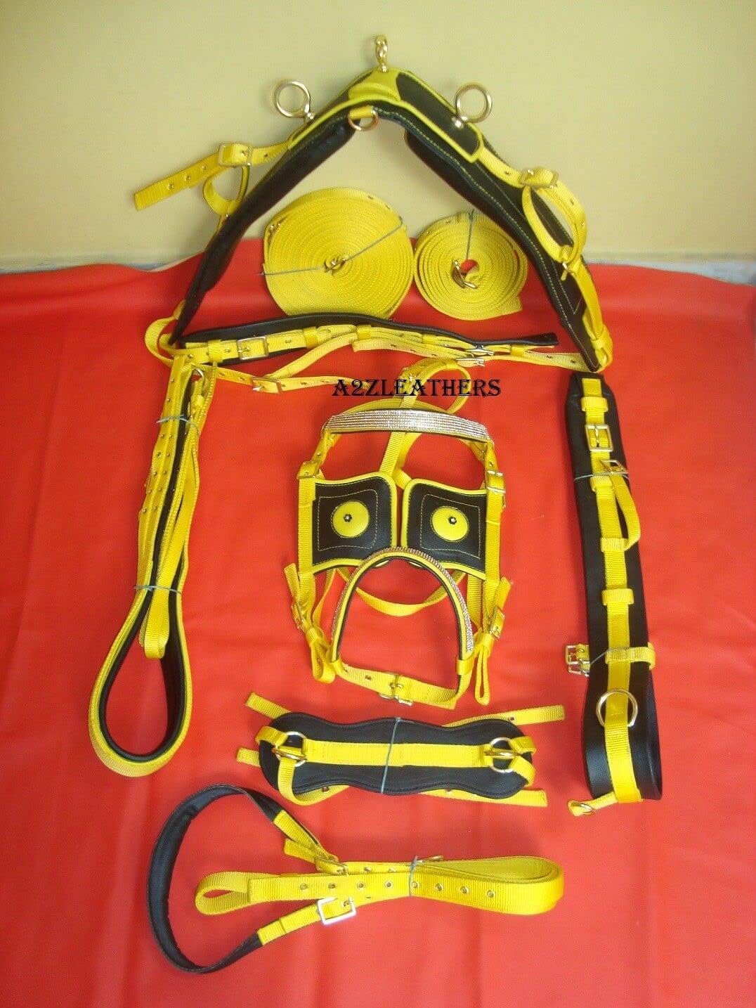 Exclusive Yellow/Black Synthetic Nylon Driving Harnes For Single Horse in 4 Size