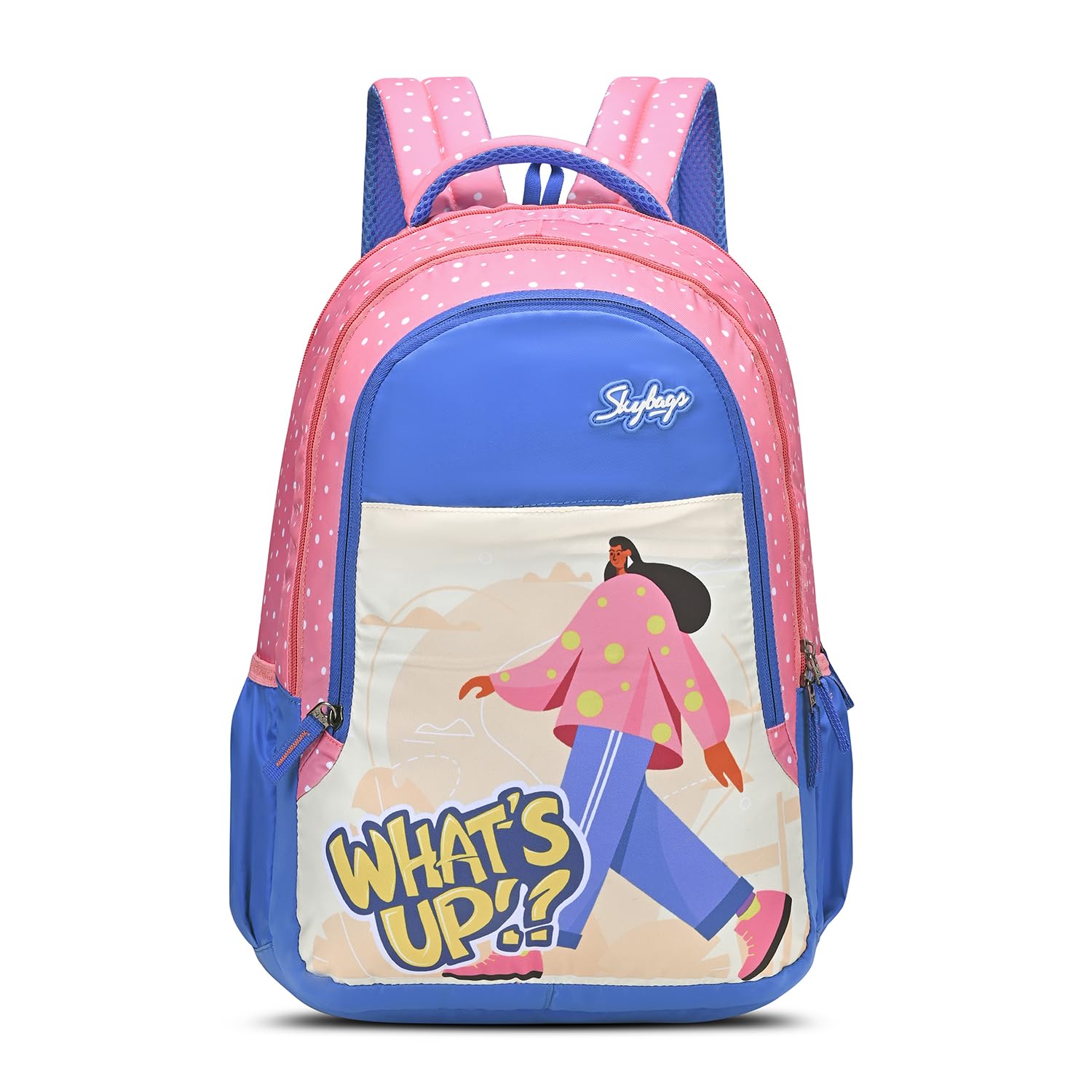 skybags Blossom Pink Blue 36L School Bag for Girls, Backpack for Kids & Women with 3 Compartments, Bottle Holders & Air Mesh Back | Trendy Backpack for School-picture-32