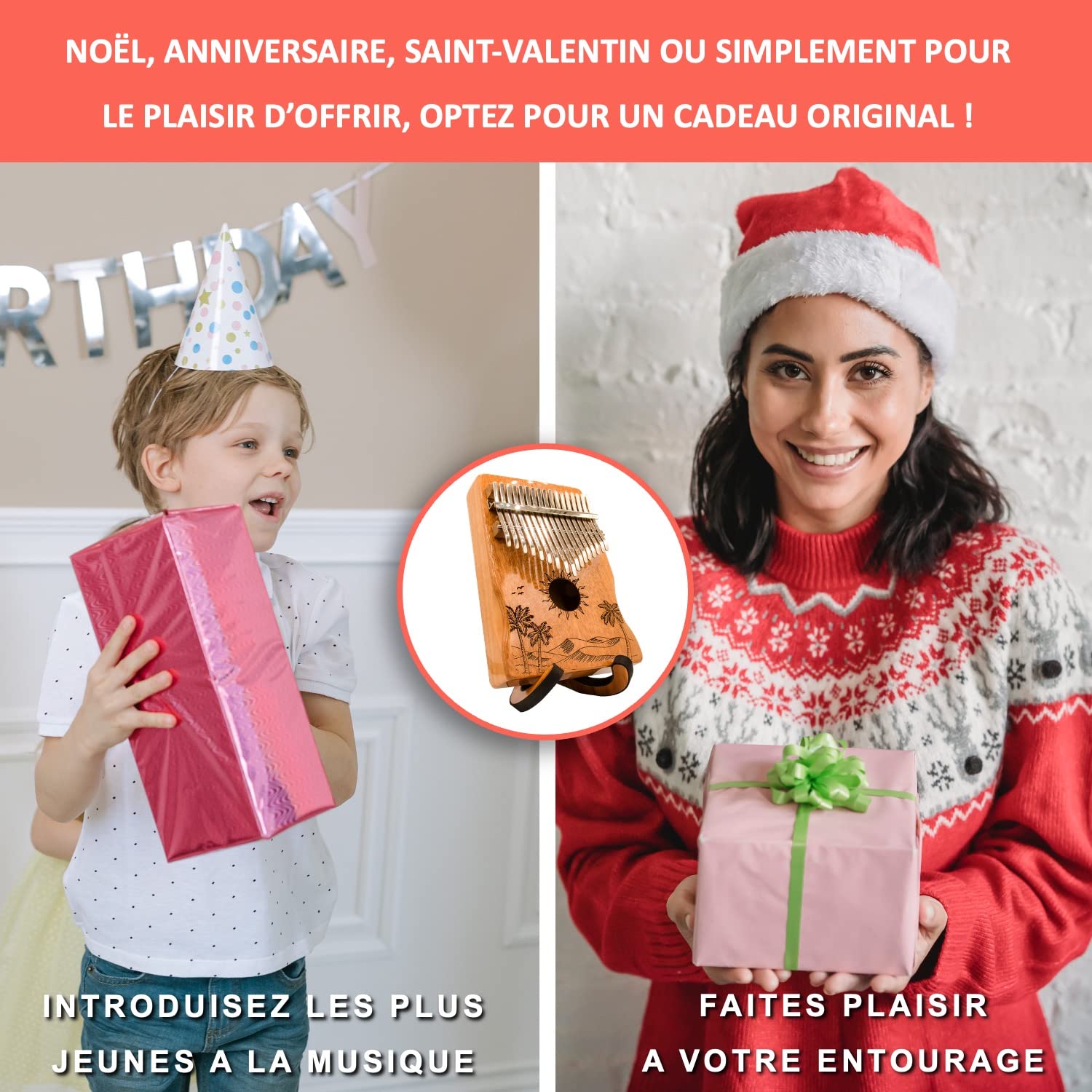 ORORA Kalimba Instrument de musique enfant et adulte, Piano à pouce 17 clés avec gravure et bois verni - Ebook de 50 partitions offert - Etui et accessoires d'entretien inclus - cadeau original