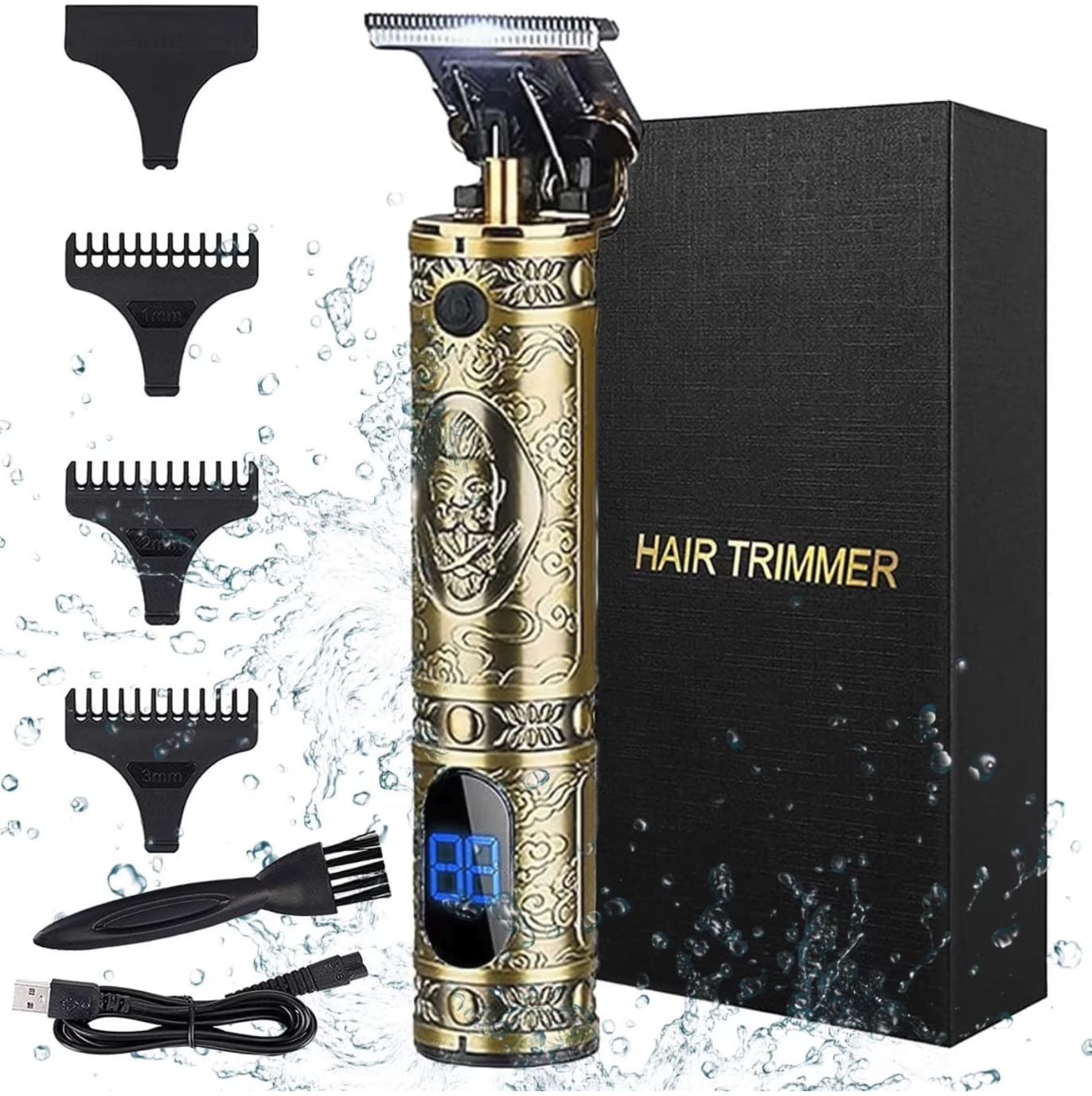Professional Hair Trimmer for Men, Cordless Zero Gapped Clippers with LED Display, Rechargeable Grooming Kit, Gold