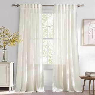 NICETOWN Natural Linen Curtains 96 inch Length 2 Panels, Rod Pocket & Back Tab Linen Blend Semi Sheer Privacy with Light Filtering Drapes for Bedroom/Living Room, W52 x L96