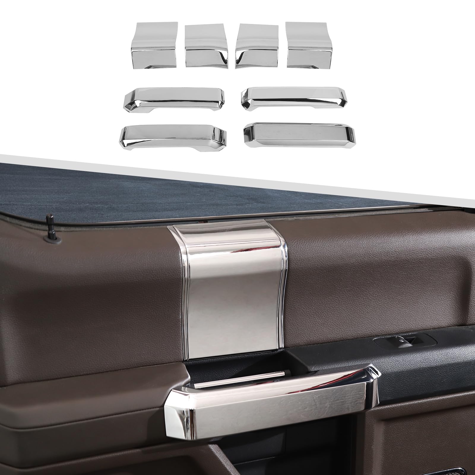 Jimen Compatible with Ford F150 4 Door 2015-2020, 8PCS Inner Door Handle Cover Trim Kits (Chrome)