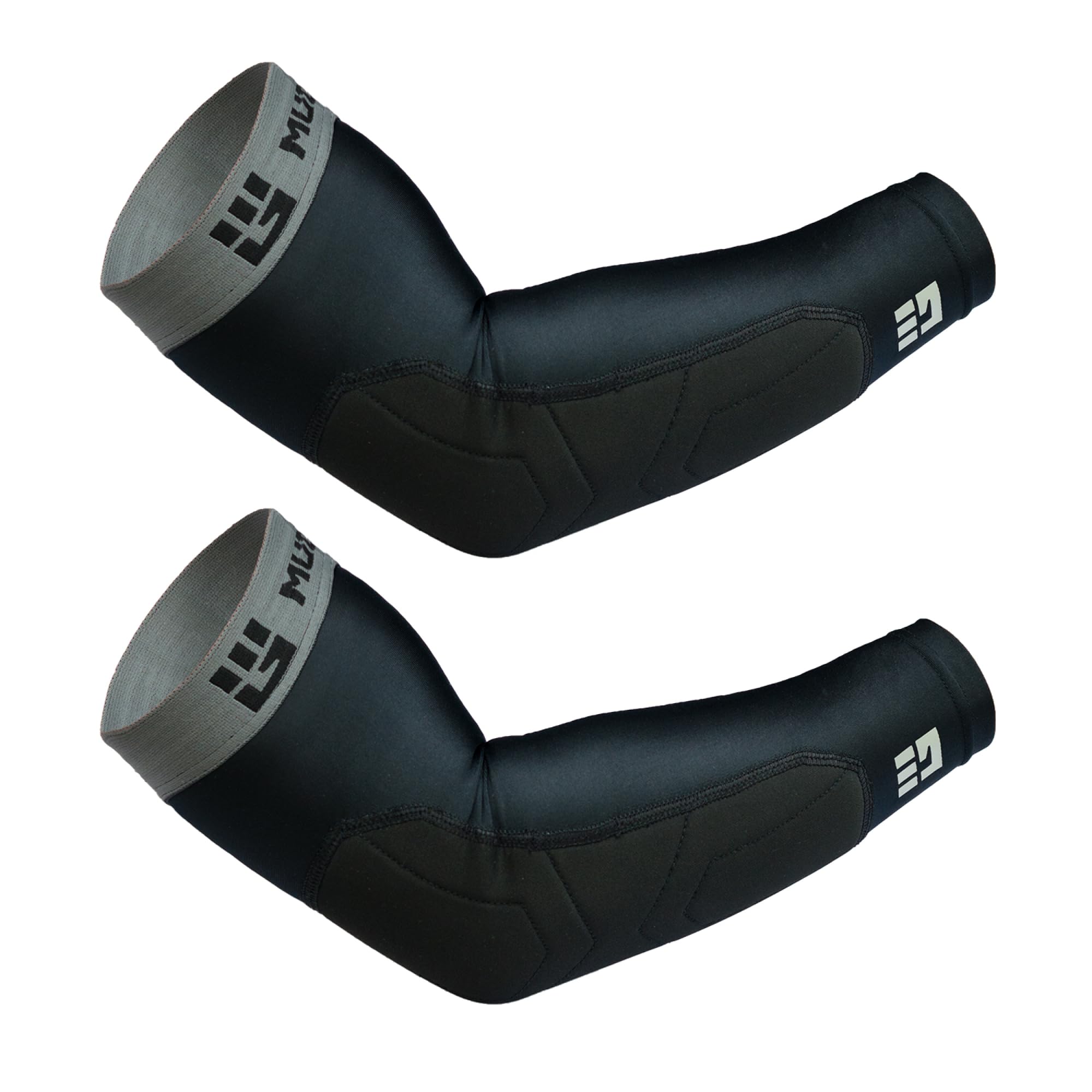MudGear Padded Arm Sleeves, Compression Elbow Protection with Non-Slip Sweat-Resistant Design for OCR, Baseball, Football, Ideal for Men, Women and Youth, Medium, Black/Gray