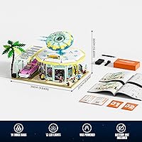 Vista 8 de Interstellar-Diner Lighting-Building-Bricks City Set - 2188 Pcs Road UFO Drive-in Restaurant Modular Collection LED Light Space Car Restaurant Set