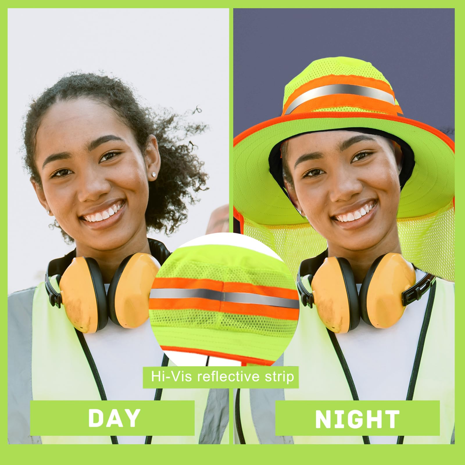 MBJZSL 12 pcs Reflective Safety Hat with Neck Flap Wide Brim Men