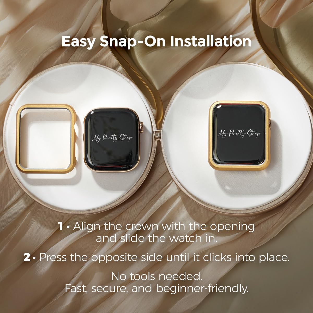 My Pretty Strap XOXO Protective Case for Apple Watch – Luxury Matte Metal Cover for Women, Scratch-Resistant – Compatible with Apple Watch 38/40/41/42/44/45/46/49mm –Gold, Rose Gold, Silver, Champagne - Image 5