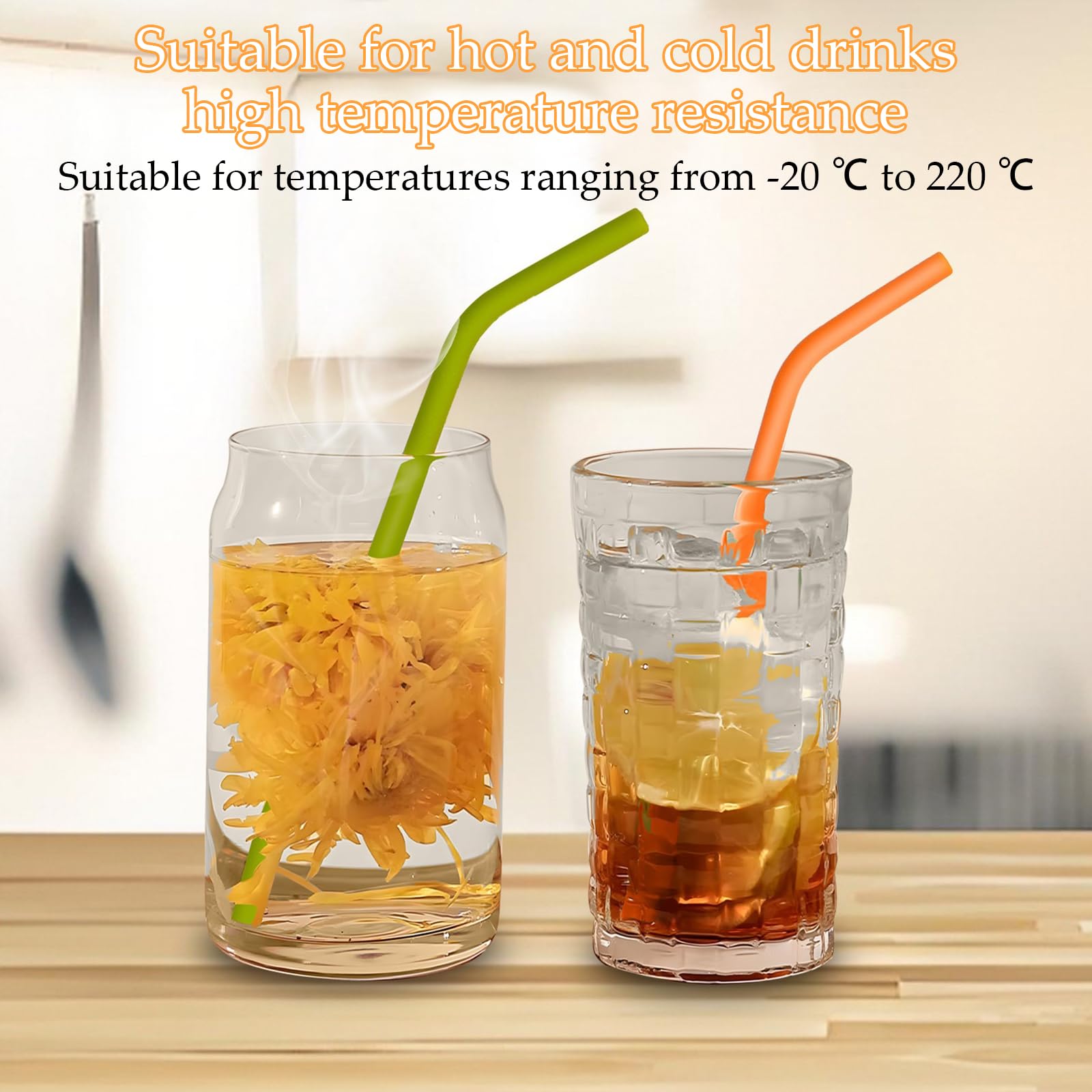 HORREX 22 Piezas Pajitas Reutilizables Incluye 2 Cepillo Limpiador, Ecológico Resistente Pajitas Silicona, Coloridas Silicona Plegable Ecológico para Bebidas Frías Juice Coffee Cóctel