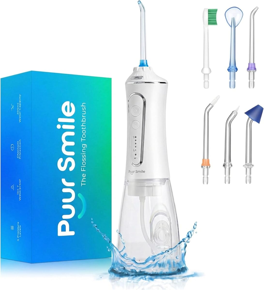 Professional Water Flosser - Advanced Dental Care for a Healthier Mouth, Gum, and Teeth - IPX7 Waterproof Oral Irrigator | 7 Replacement Tips, Travel-Friendly, Rechargeable - Oral Hygiene (White)