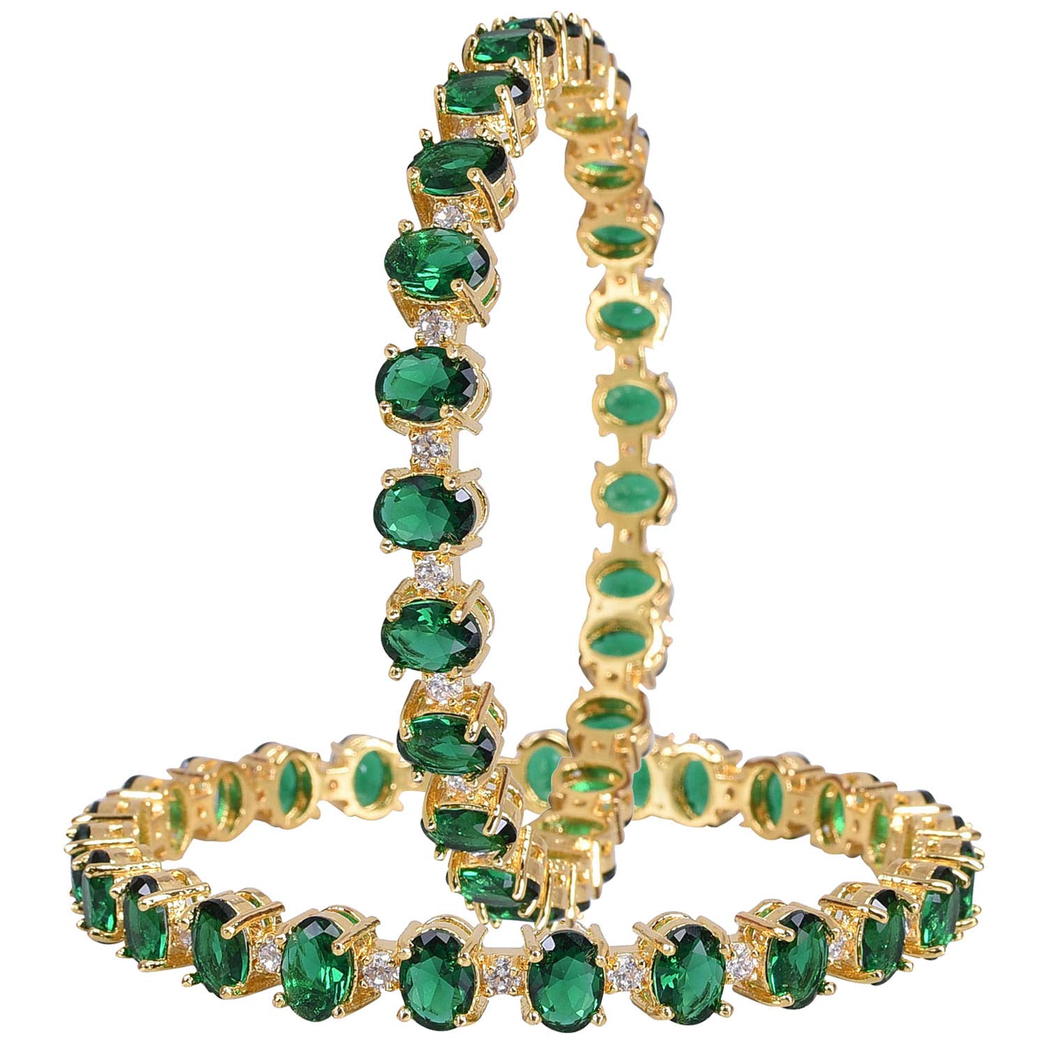 Ratnavali Jewels Designer Gold Plated American Diamond CZ Green Emerald Weddig Bangles Set for Women/Girls RV3188G-2.6 (B07L6KZVQ6) Amazon Price History, Amazon Price Tracker