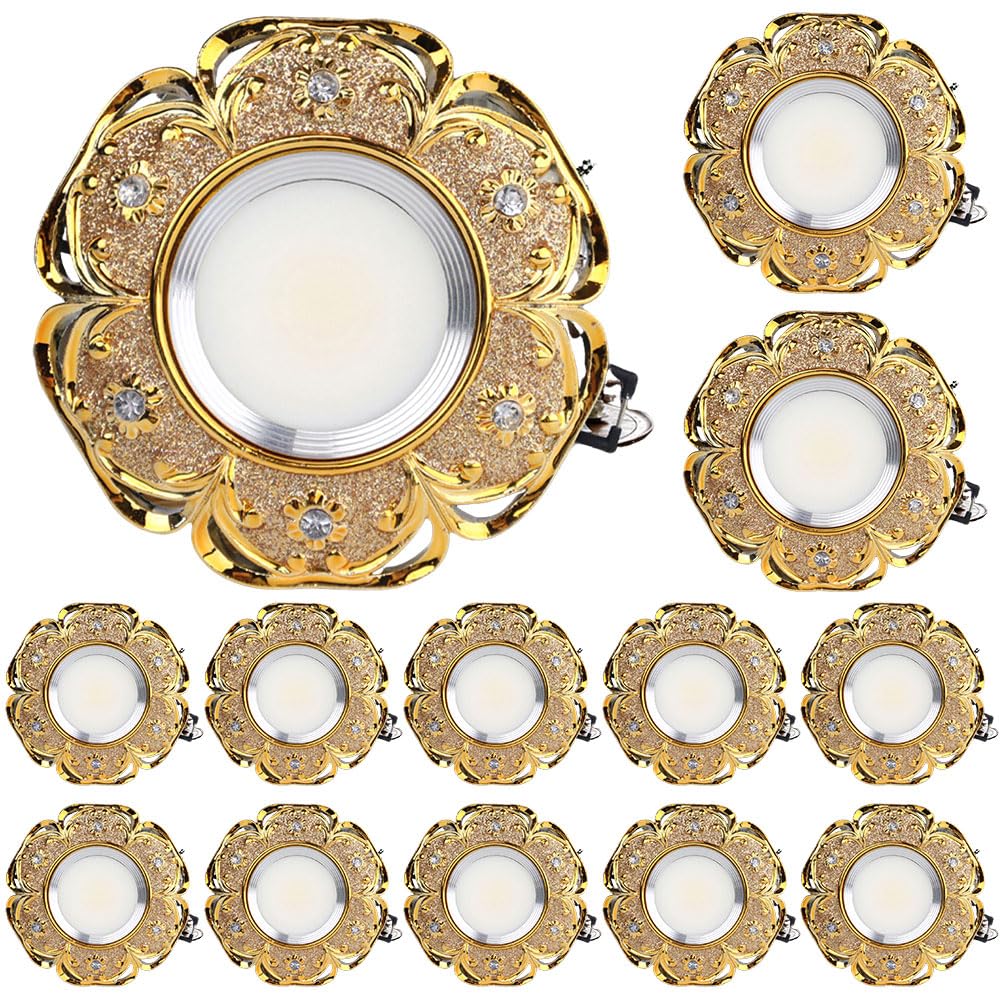 ASerZenith Pack Of 13 European Vintage 3Cct Dimmable Led Recessed Downlight, Handcrafted Golden Resin Ceiling Light Fixture,With Baffle Trim,3000K-4000K-6000K,Size_Name-3W
