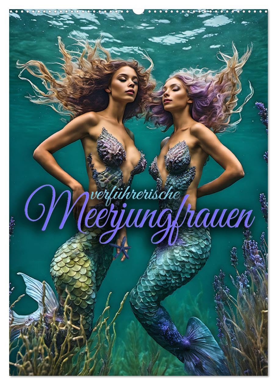 Verführerische Meerjungfrauen (Wandkalender 2026 DIN A2 hoch), CALVENDO Monatskalender: Traumhafte Bilder zauberhafter Wassernixen in einer märchenhaften Unterwasserwelt (CALVENDO Kunst)