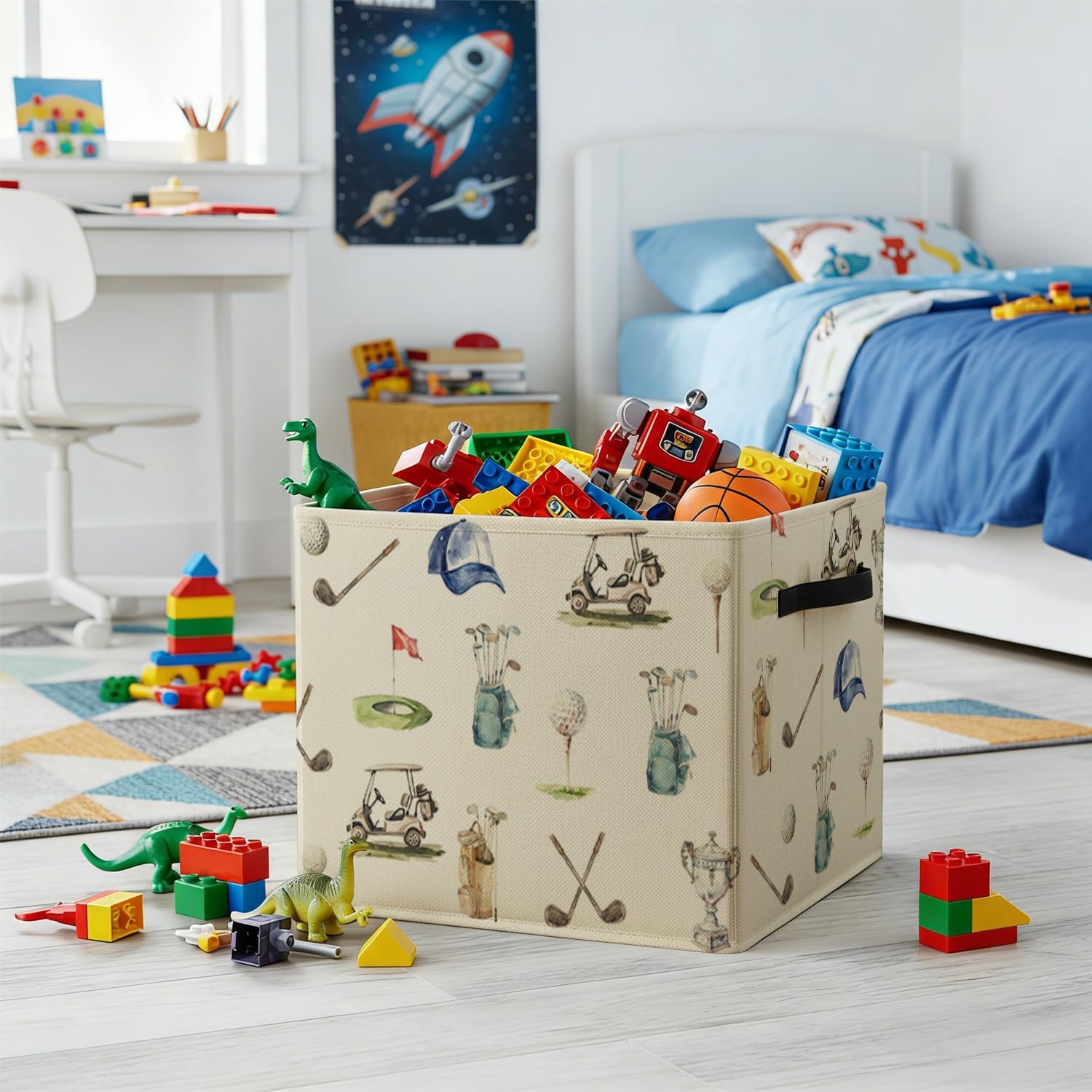 Golf Gifts Storage Bin Box with Handles, Gifts for Golfer Golf Lovers Foldable Baskets Organizer for Bedroom Bathroom Home Sports Room Clothes Toys Books, Toybox for Boys Girls