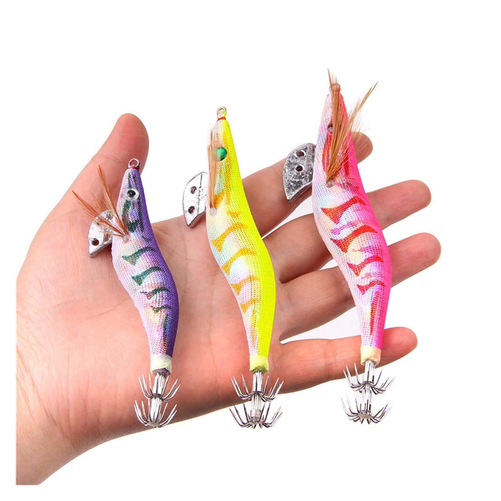 Señuelos de Pesca Señuelos de pesca Cebo de calamar Camarón de madera Jig gancho Pesca Pulpo de pulpo señuelos Jigging LUTE LURE LUTING LUMING CON BOLSA 10pcs Cebos Artificiales ( Color : 12g 10pcs )