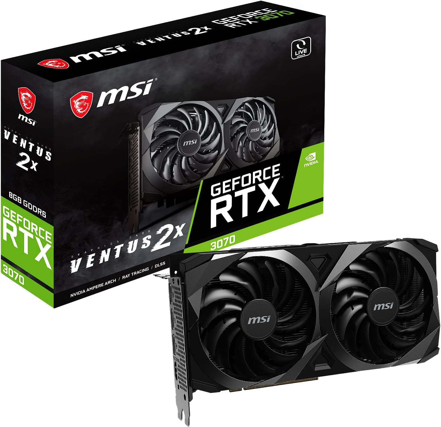 MSI GeForce RTX 3070 VENTUS 2X 8G OC LHR Gaming Graphics Card - NVIDIA RTX 3070 LHR, GPU 1755MHz, 8GB GDDR6 Memory