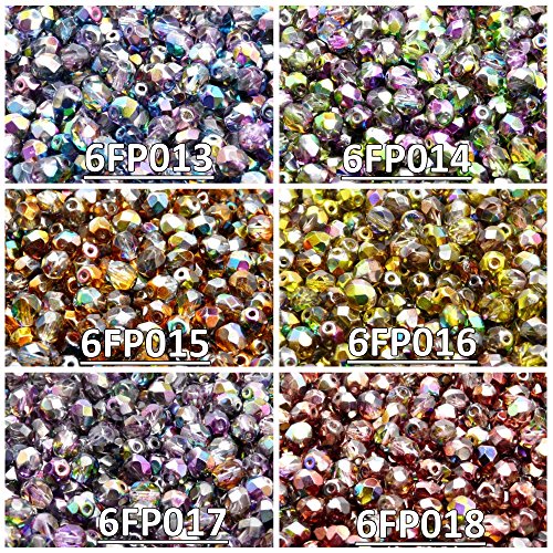 300 Beads 6 Colors Unique Set 610, Czech Fire-Polished Faceted Glass Beads Round 6Mm, 6Fp013 6Fp014 6Fp015 6Fp016 6Fp017 6Fp018 #TOP19