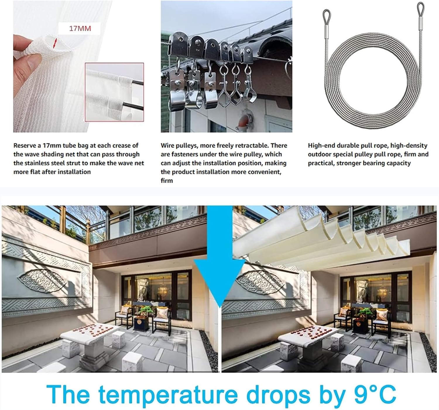 QWEASDF Retractable Sun Shade Canopy Cover Sliding Wave Shade Sail ，elescopic Canopy Pergola Cover with Mounting Kit，for Pergola Patio Deck Yard Gazebo Outdoor(W2.4*L12m/W7.87*L39.37ft)