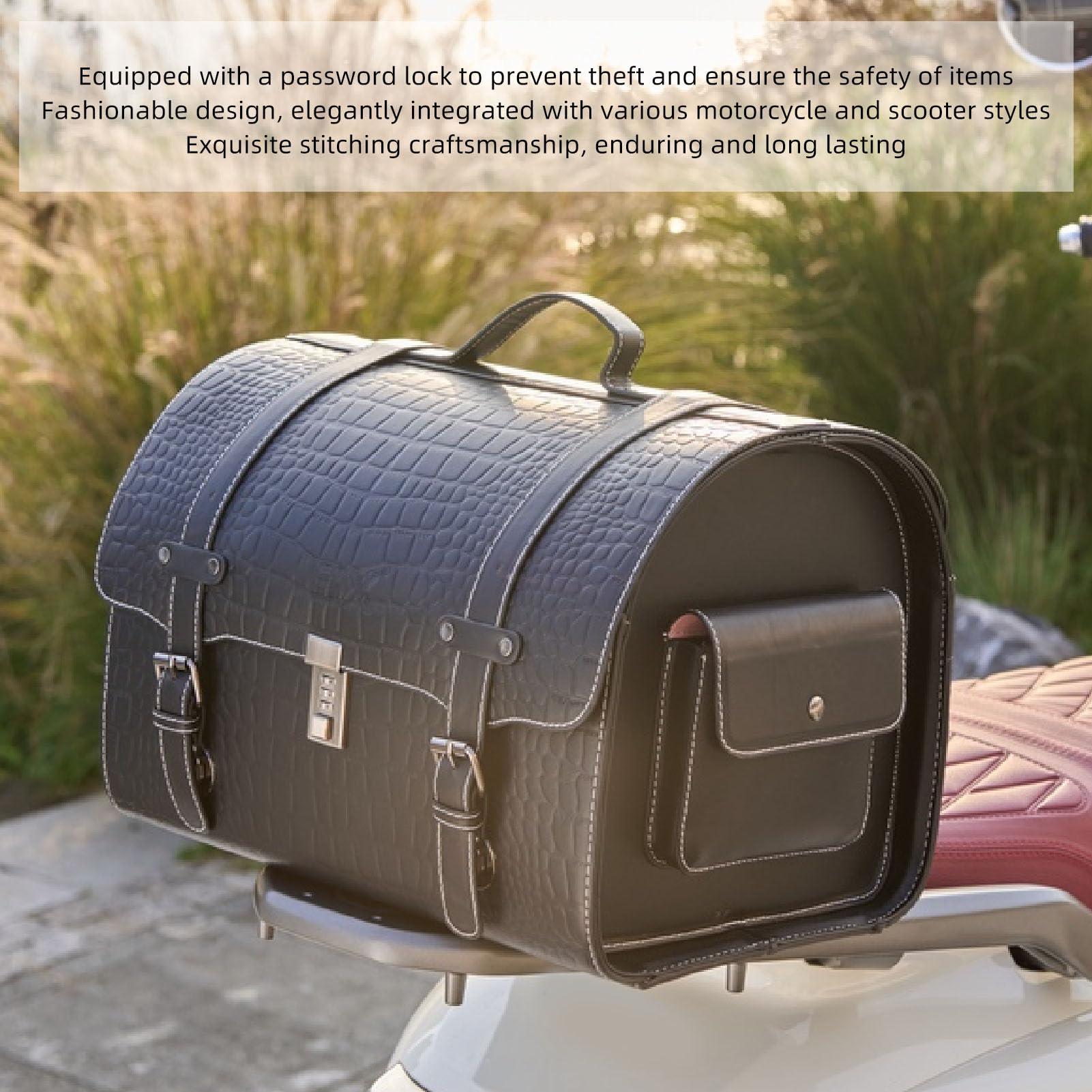 Motorrad-Hecktasche, 29,5 l große Motorrad-Gepäcktasche aus PU-Leder für Helme, Handschuhe, Werkzeuge, wasserdichter Gepäckträgerkoffer, universelle Motorrad-Reisegepäcktasche