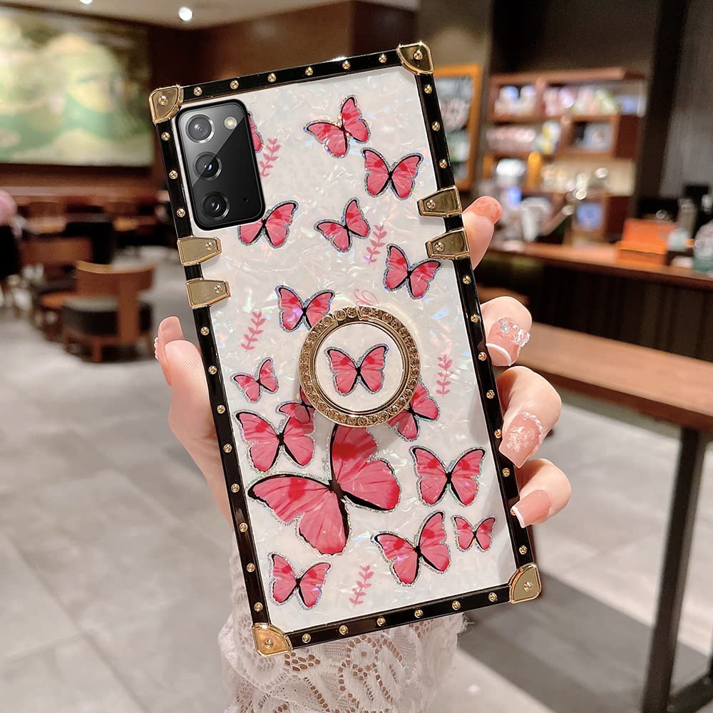 for Galaxy A71 4G Butterfly Case with Ring Kickstand for Women Girls Luxury Box Design Glitter Bling Marble Soft Trunk Cover for Samsung Galaxy A71 4G