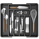 AMADA HOMEFURNISHING Expandable Silverware Drawer Organizer, Adjustable Utensil Tray For Kitchen Storage, BPA-Free Cutlery Holder for Spoons, Forks and Knives, Easy to Clean and Wash