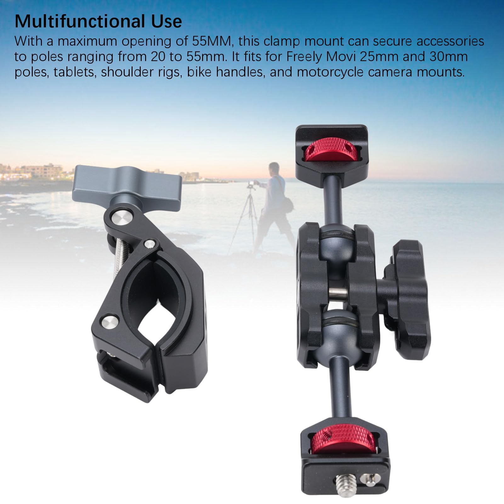 55 Mm Monte Morsetto per Braccio Magico Articolato con un Morsetto Super, Supporto per Monitoraggio della Fotocamera con Vite 1/4, Braccio Articolare per la Luce Video della