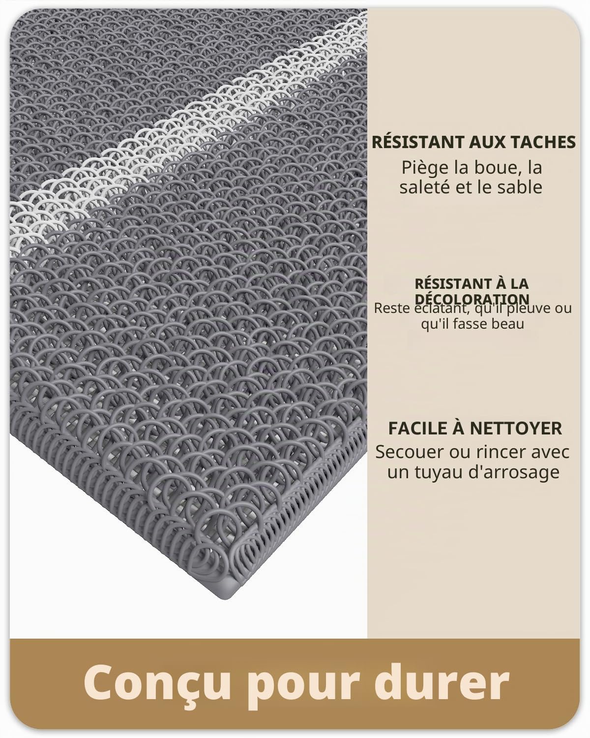 Color G Paillasson Extérieur, Tapis Exterieur Entree Robuste Antidérapant, Lavable, Essuyer Chaussure, Anti-Poussière, Tapis de Porte Extérieur Imperméable pour Entrée, Jardin, 44x75 cm, Gris