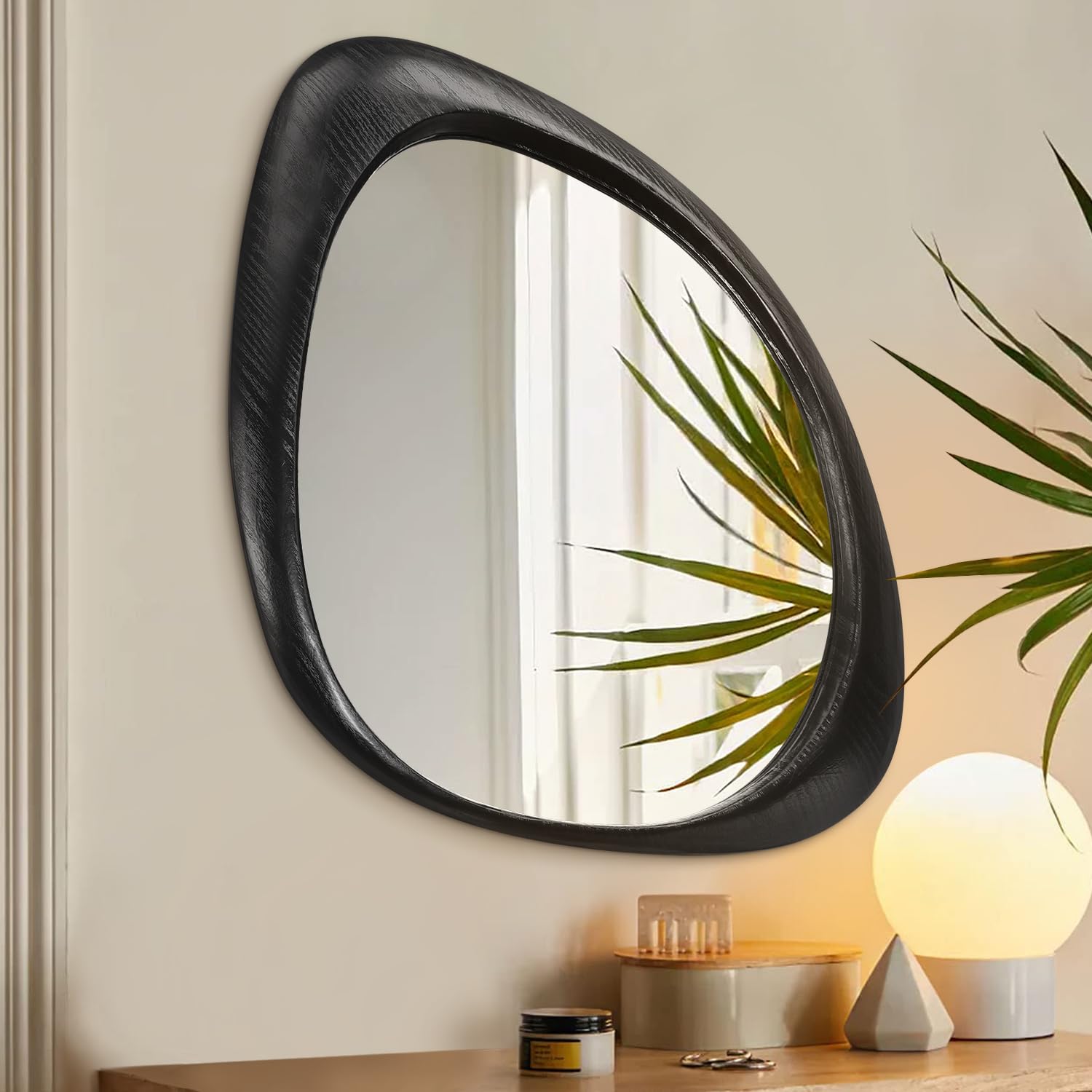 AAZZKANG Mirror Wall with Irregular Wood Framed Large Asymmetrical Hanging Mirrors 65L x 45W cm for Bathroom Bedroom Living Room Hallway