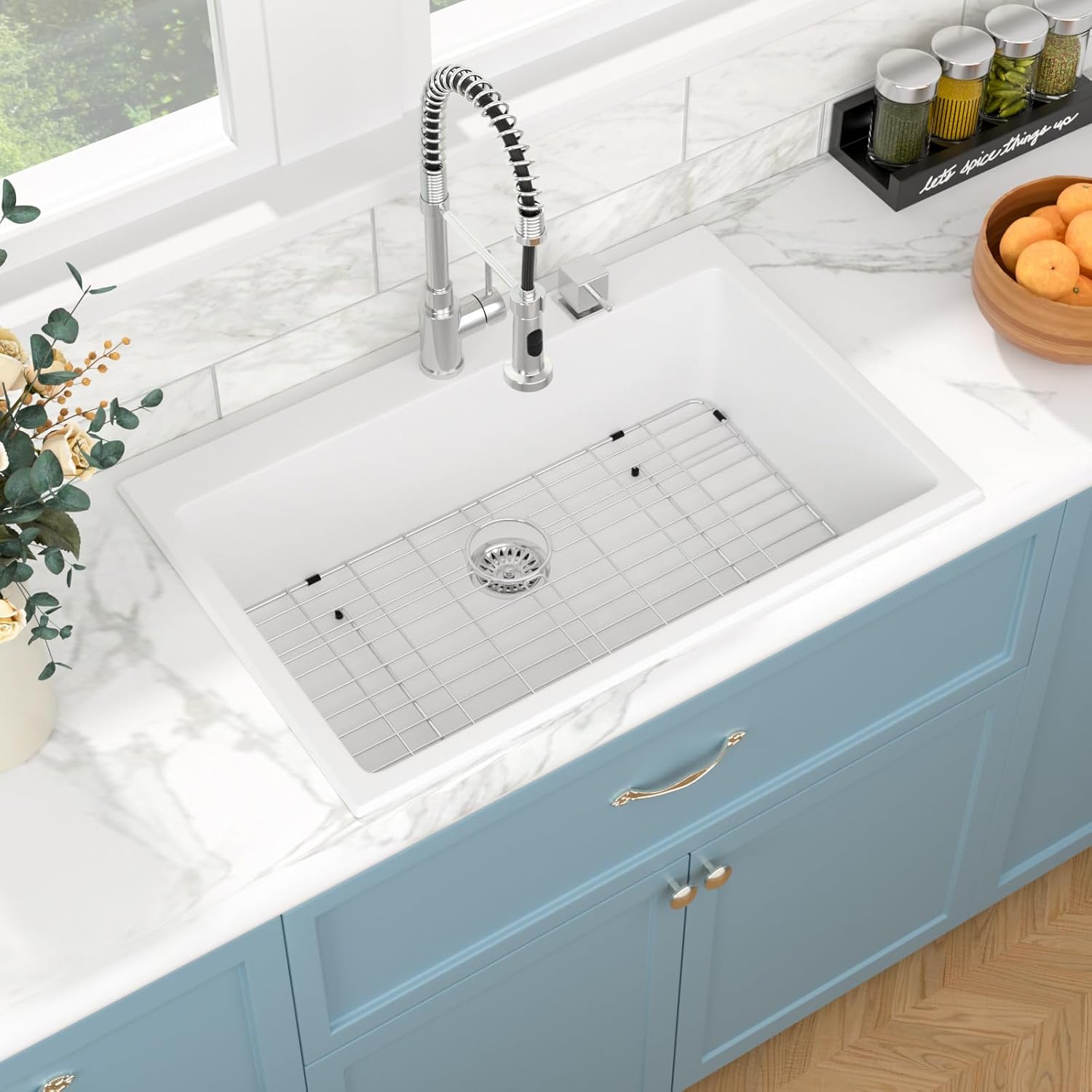 sarlai granite composite kitchen sink 33 inch white kitchen sink drop in 33×22 granite kitchen sinks topmount white quartz classic above counter single bowl basin white-sloped edge 33"x22"
