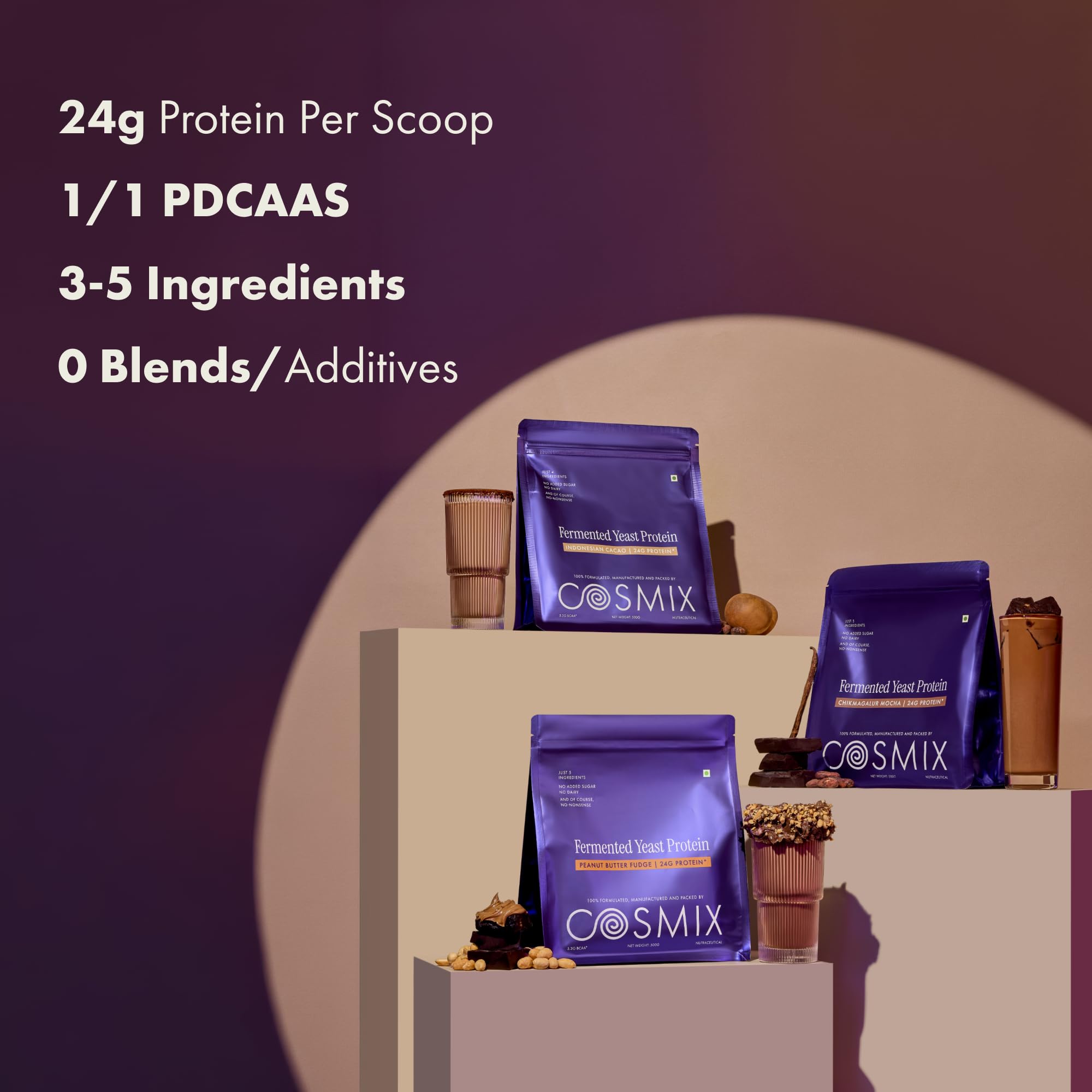 Cosmix Fermented Yeast Protein Powder | 24g Protein | Made with Real Peanut Butter | High Absorption with PDCAAS of 1 | Made In-House | Smooth, Tasty & Gut-Friendly | Peanut Butter Fudge, 38g Sachet — Amazon image 2