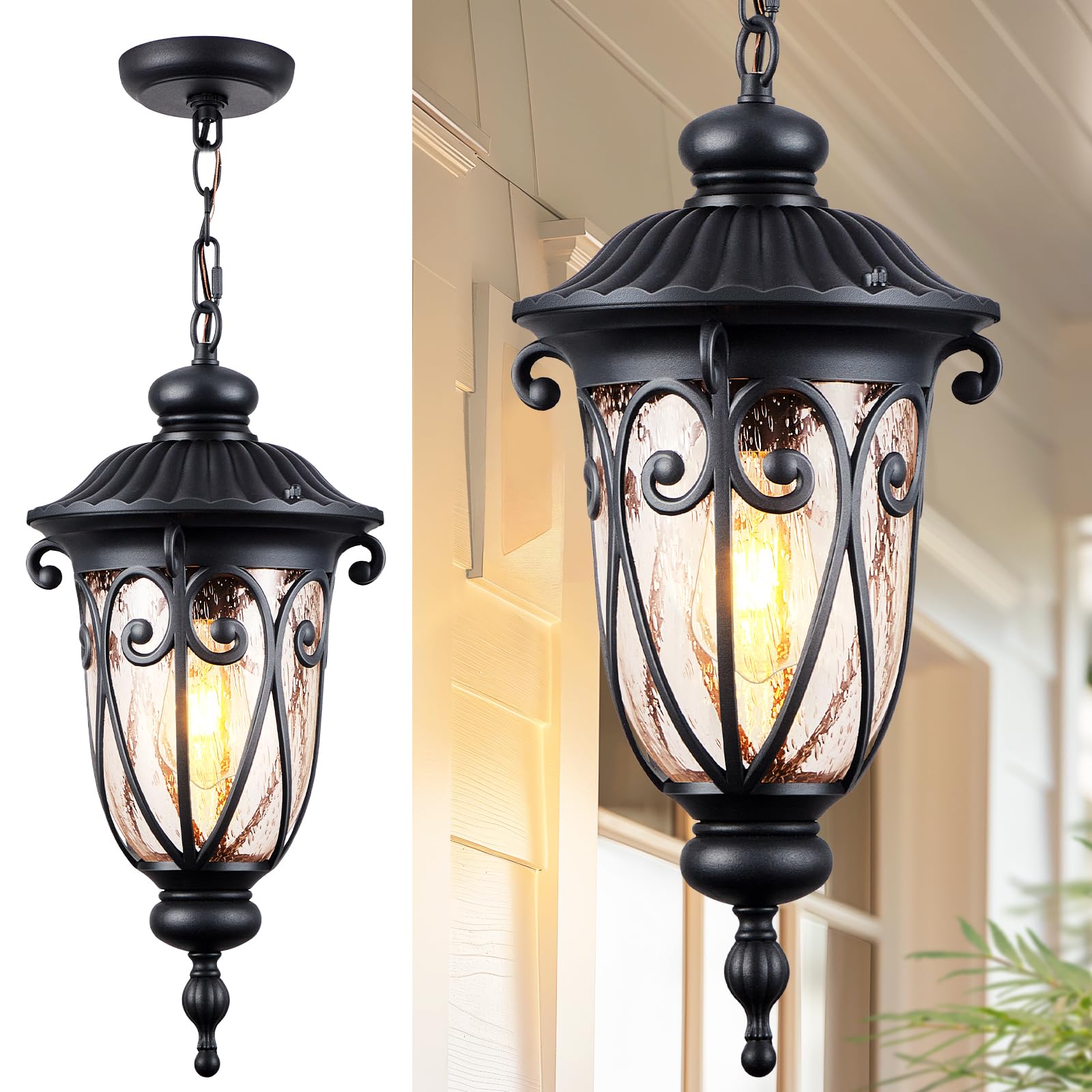 VIANIS Large Outdoor Pendant Lights, Black Hanging Porch