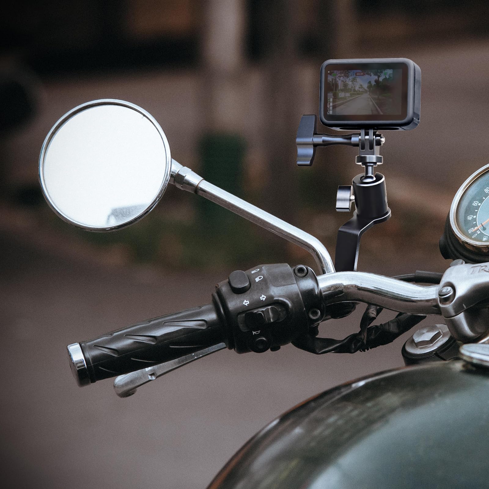Forevercam Supporto per Moto specchietto retrovisore in Alluminio a 360° Compatibile con Gopro Max Hero 12/11/10/9/8/7/6/5, YI, AKASO, SJCAM, DJI Osmo e Altre Fotocamere di Azione