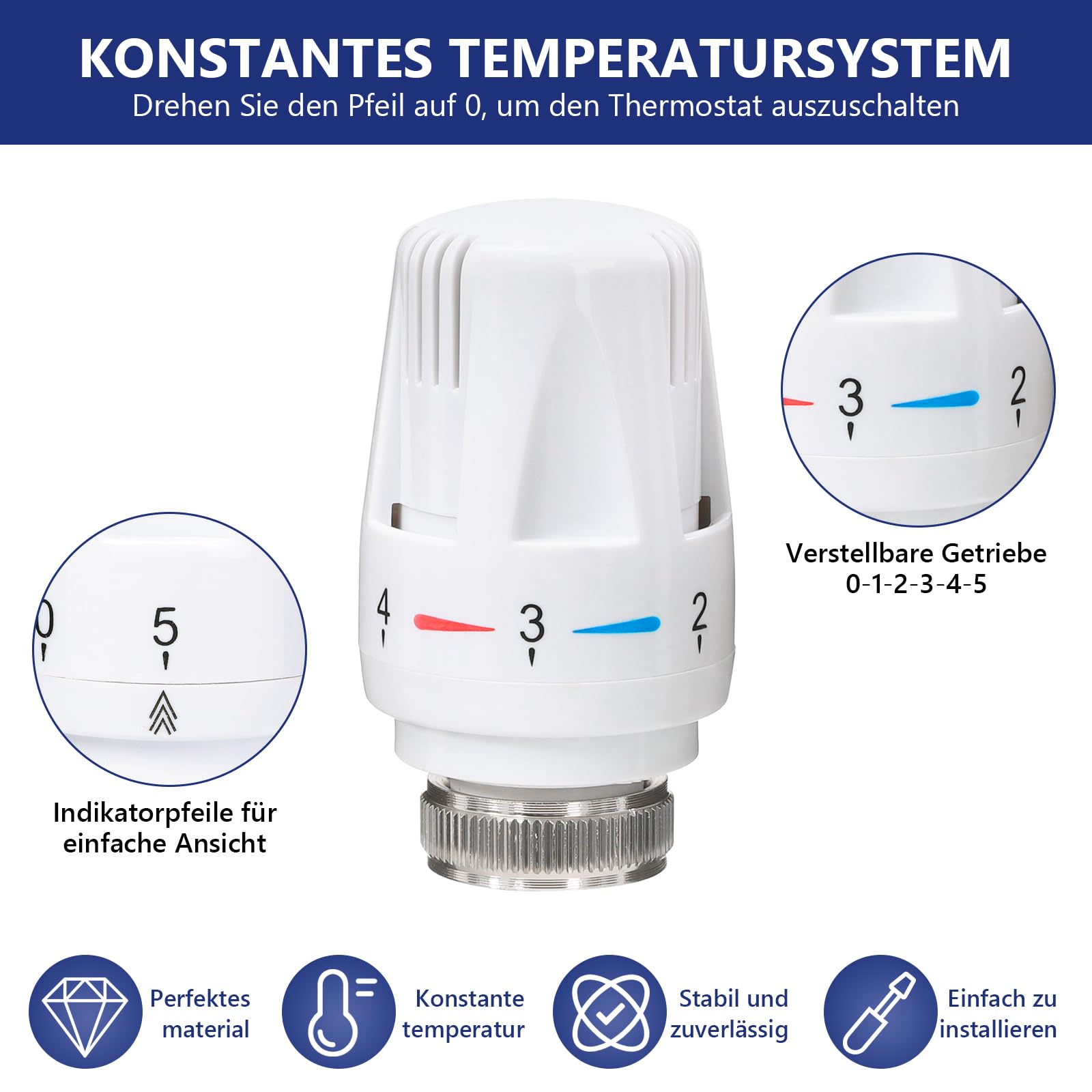 Thermostatkopf Heizungsthermostat Heizkörperthermostat Heizungsregler Heizkörperventil für Gewinde M30x1,5 für Büro und Zuhause (6 Stück)