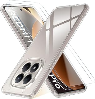 Hülle für Xiaomi Redmi Note 15 Pro 4G mit 2 Stück Schutzfolie, Nie Vergilbung Klar Handyhülle [Militärschutz] [Schutzecken] Dünn Schutzhülle Transparent Case Durchsichtig