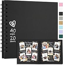 Vienrose DIY Scrapbook Album 20.5 x 20.5 cm Hardcover Kraft Paper Scrap Book Photo Album with 40 White Pages for Wedding Baby Shower, Black