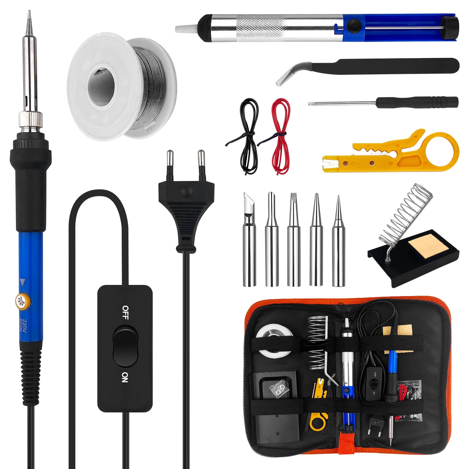 Saldatore a Stagno Kit 60W, Temperatura Regolabile 200-450℃, 5 Punte, Saldatura Elettrico