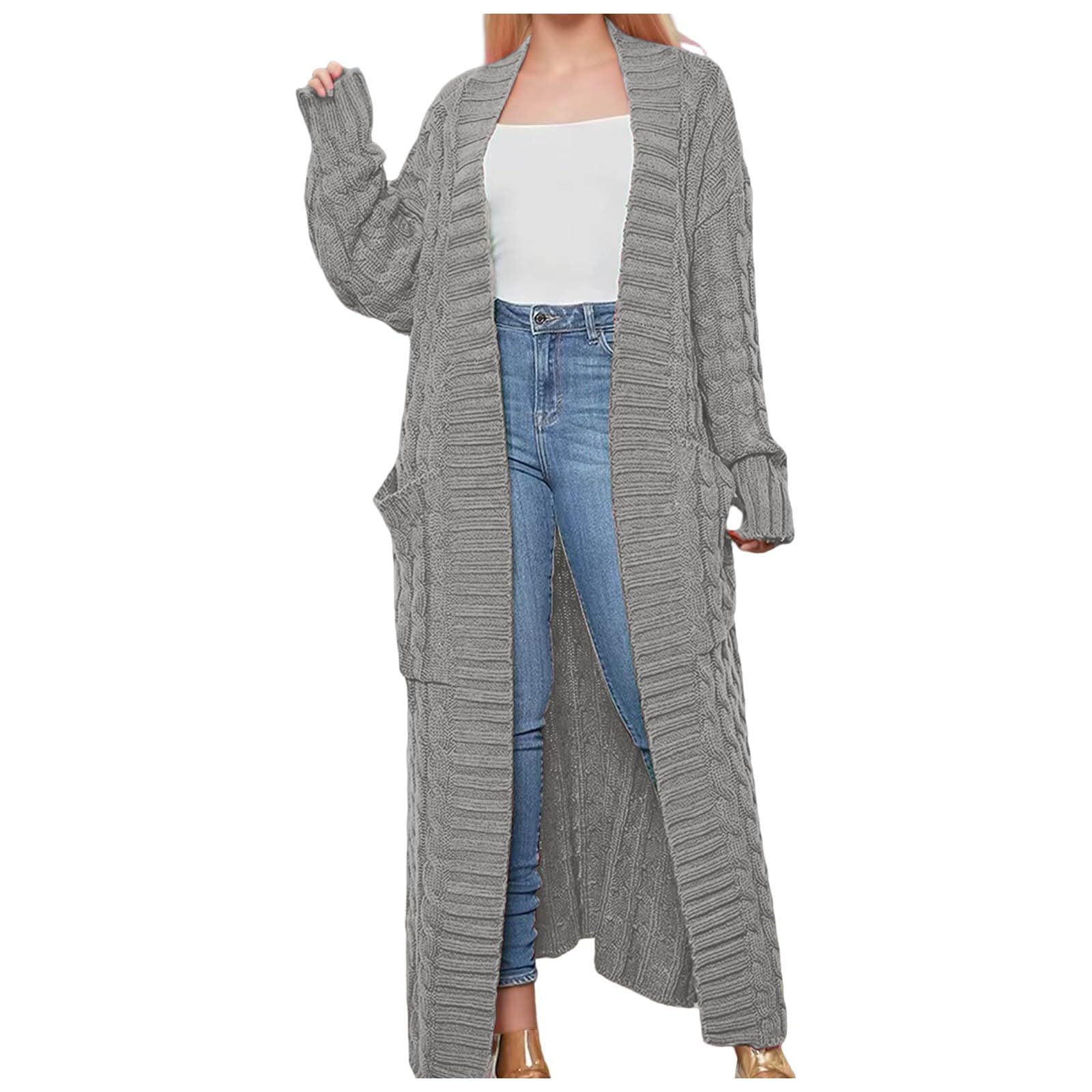 Womens Long Cardigan Sweaters Casual Fall Open Front Coat Long Sleeve Cable Knit Outerwear Trendy Jacket Clothes