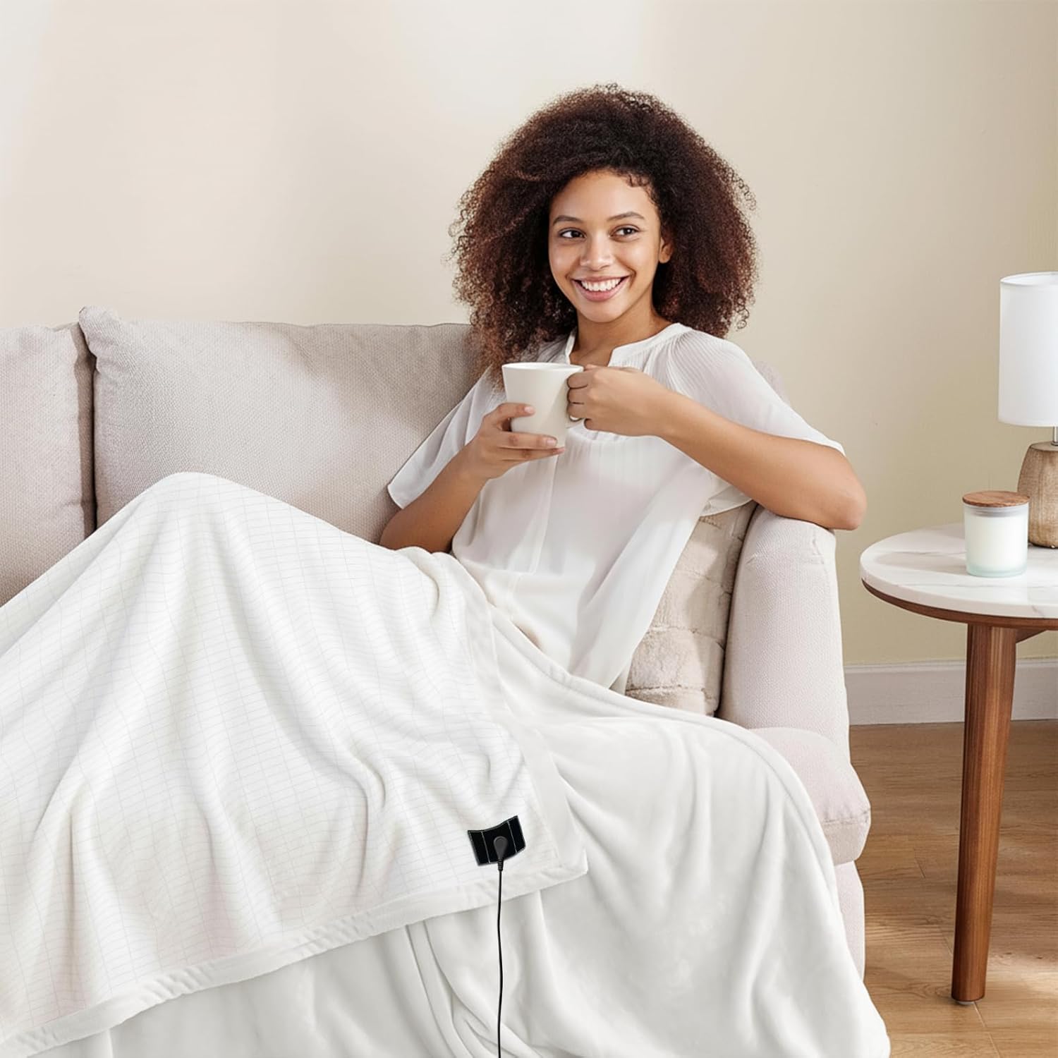 Grounding Blanket for Bed, Grounded Throw Kit, Fluffy Cozy Grounding Earth Blanket with 15ft Grounding Cord for Improved Sleep, Reduced Stress (White, 60×80inch) White 60×80inch