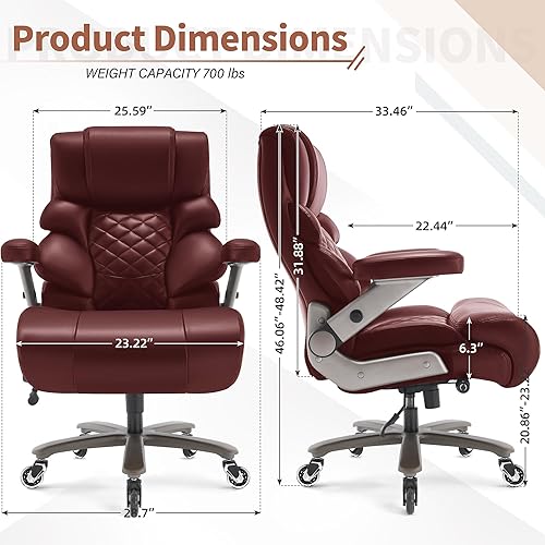 Miniatura 2 de VUZI Silla de oficina grande y alta de 700 libras, silla de computadora grande con soporte lumbar ajustable, brazos abatibles 3D, ruedas de tamaño