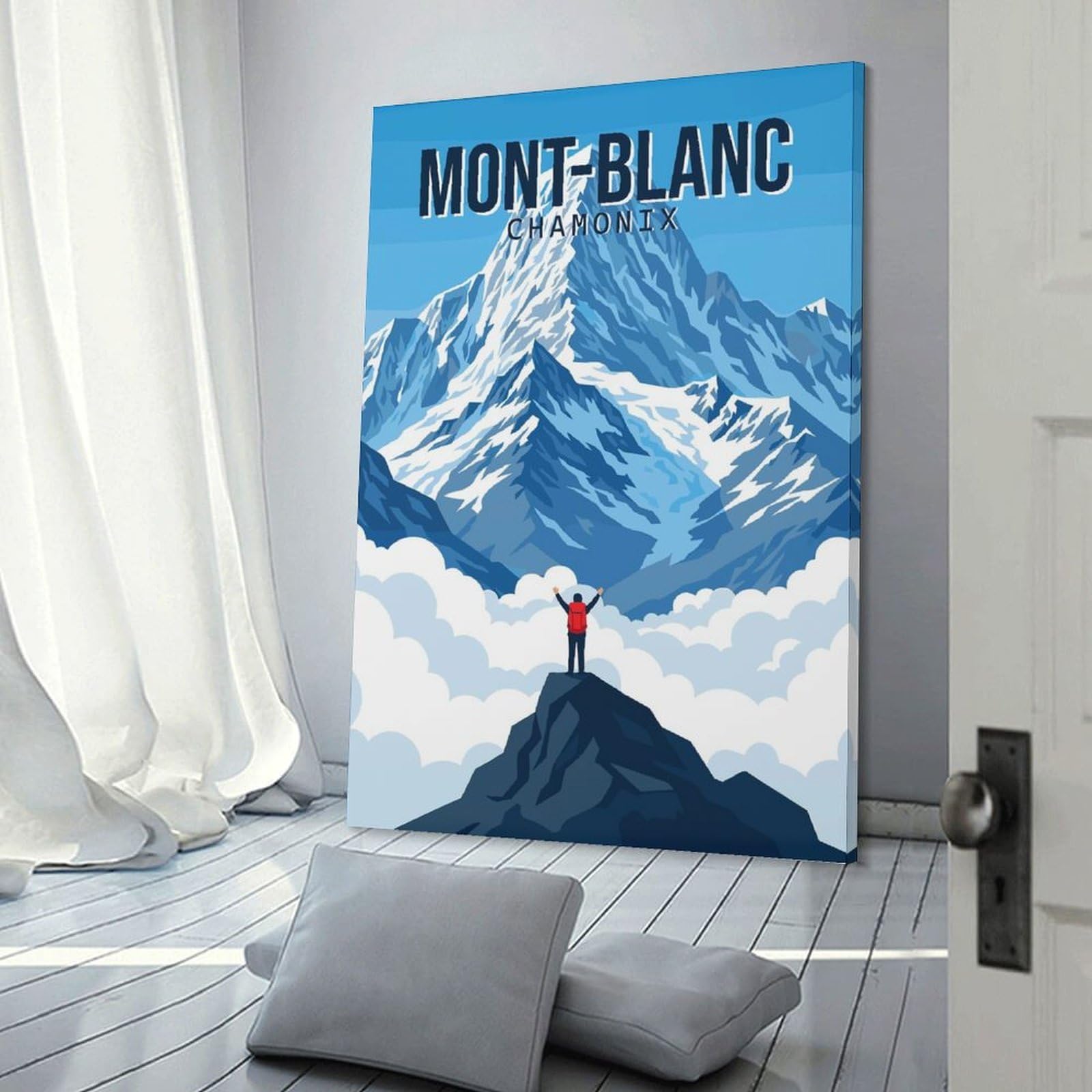 Junmoney Home Decor Wall Art Mont Blanc Hiking Adventure, 16x24inch(40x60cm), for Hallway, Bedroom Or Modern Interiors, Gift Idea for Housewarming And Birthdays