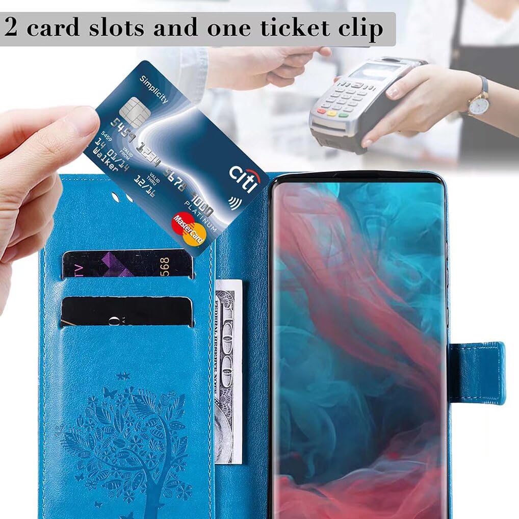 SEAHAI Cover per Xiaomi POCO F7 Pro 5G Portafoglio, Custodia con Bella Foglie e Gatto in Rilievo Design in Pelle Custodia, Antiurto Case Custodia, Blu