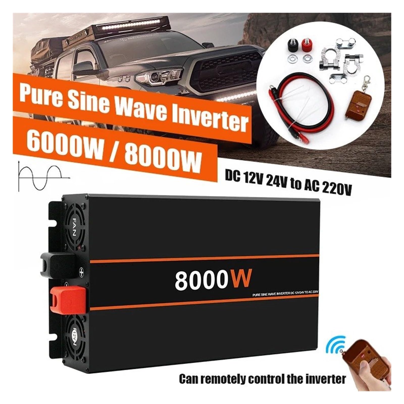 Inversor Corriente Convertidor Banco Energía Portátil E Inversor Solar Onda Sinusoidal Pura CC 12 V 24 V A CA 220 V 8000 W 6000 W 5000 W 4000 W 3000 W Convertidor(12V,4000W)