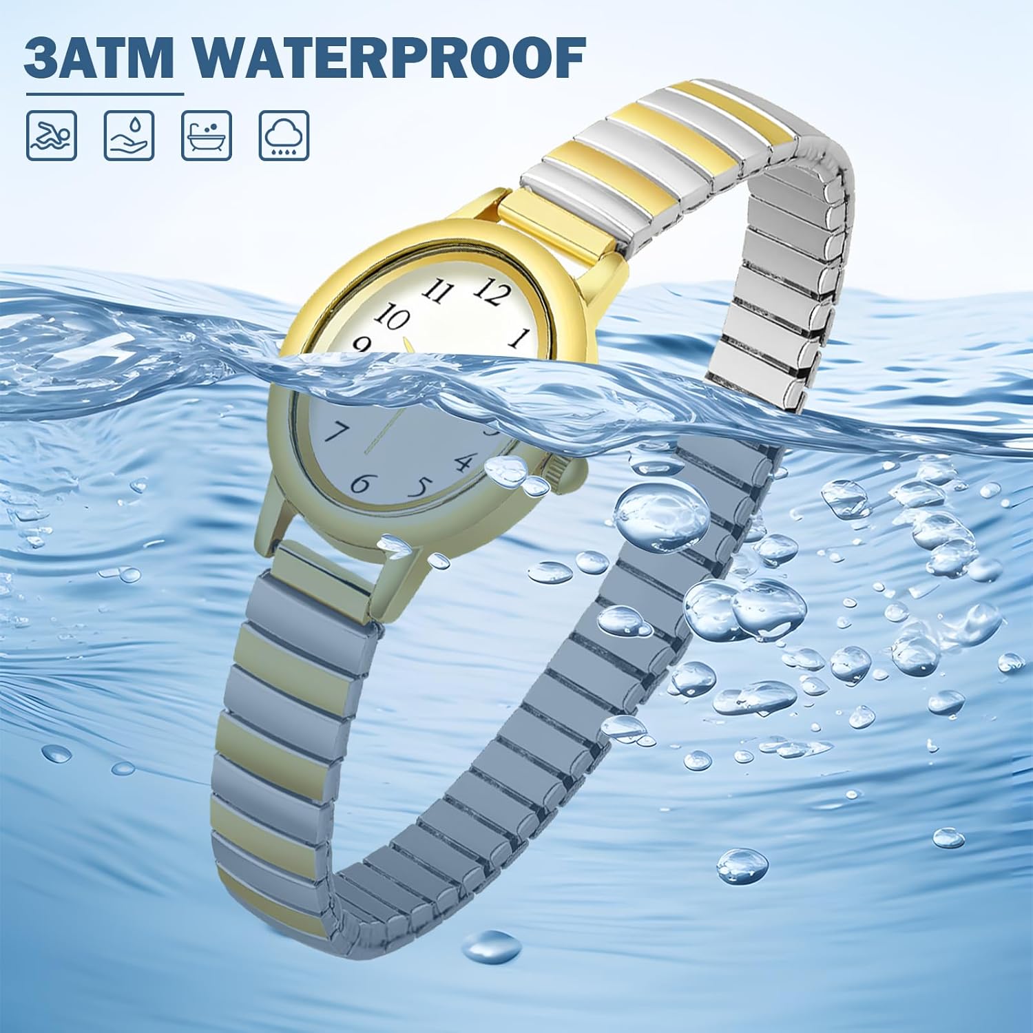 Small Gold Watches for Women Stainless Steel Expansion Band,Analog Womens Watch with Daily Waterproof - Image 5