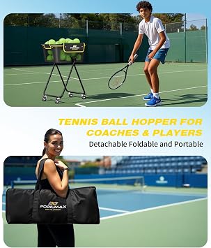 PodiuMax Pickleball Tennis Ball Hopper, Foldable Caddy up to 180 Balls | Waterproof Oxford Cloth Bag, Heavy-Duty & Long-Lasting, Foldable for Easy Storage, Works for Badminton & Baseball