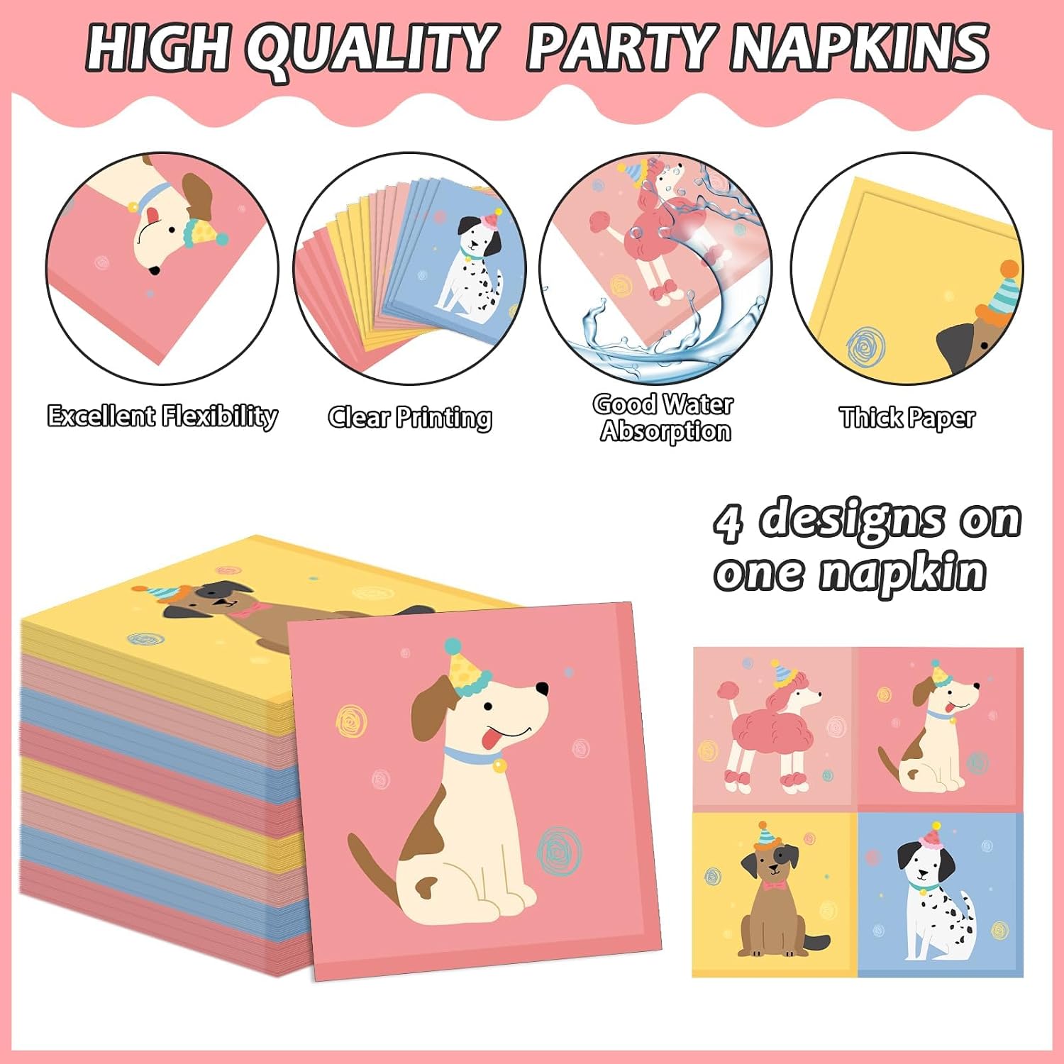 96Pcs Pet Dog Birthday Party Supplies Retro Puppy Themed Paper Plates Napkins Vintage Puppy Face Party Tableware Disposable Pet Dinnerware Decoration Set for Kids Birthday Baby Shower Table Decor