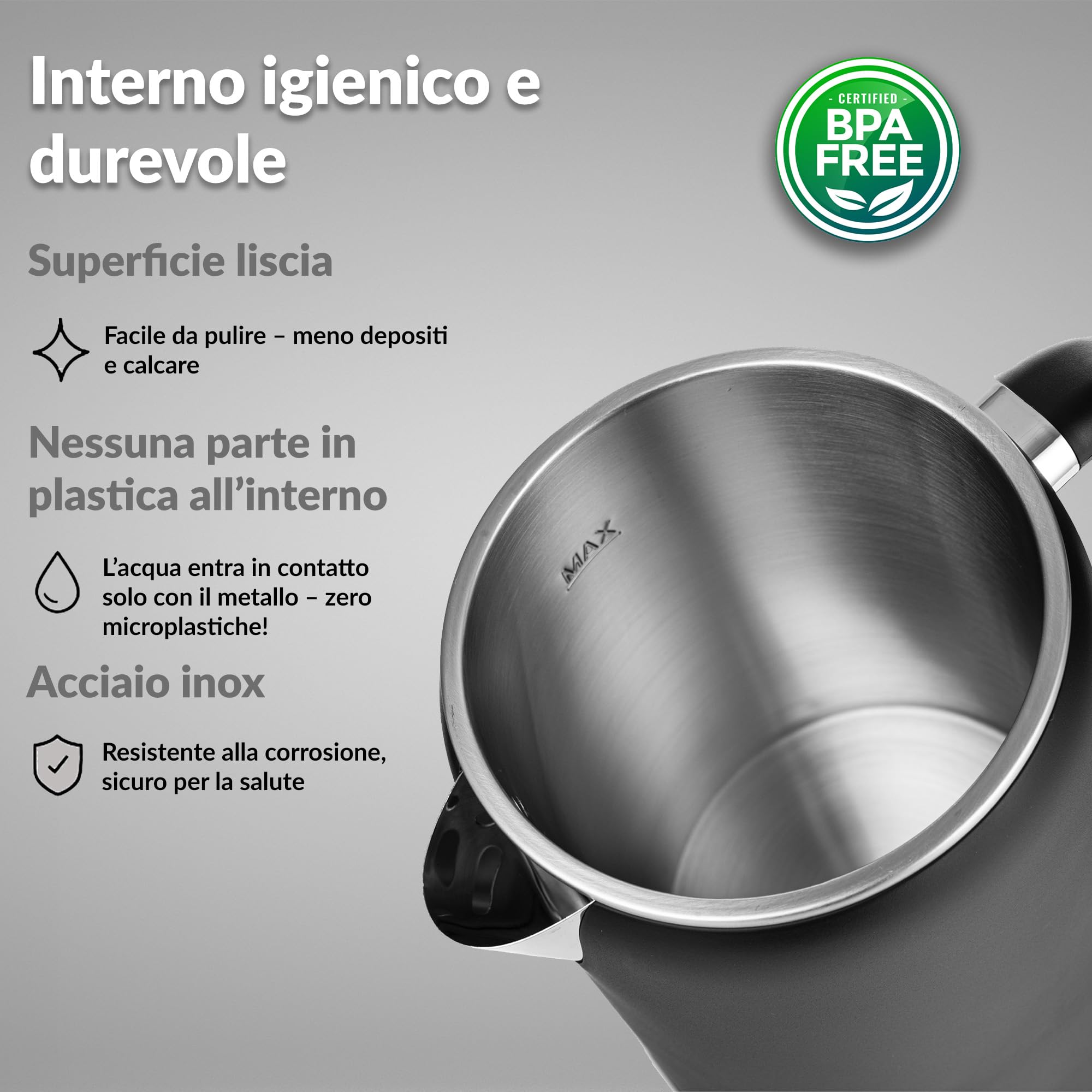 LEHMANN Bollitore Elettrico con Temperatura Regolabile 45-100°C, Capacità 1,7 L, Interno in Acciaio Inox senza BPA, Base Girevole 360°, Doppia Parete, Display Touch, per Famiglia e Ufficio, Nero